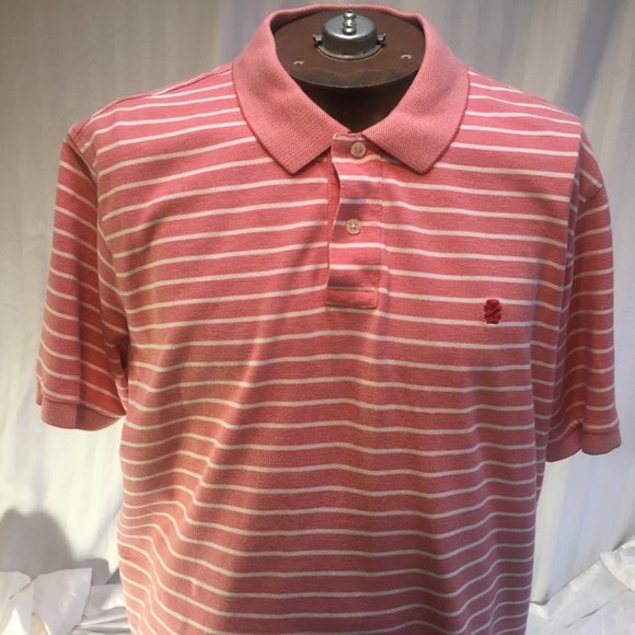 Izod Polo Shirt Mens XL Golf PInk White Stripe Short Sleeve Logo 100% Cotton - Picture 11 of 16